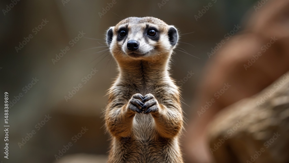 Meerkat in the enclosure, on the lookout for activity. Meerkat in the enclosure, on the lookout for activity.