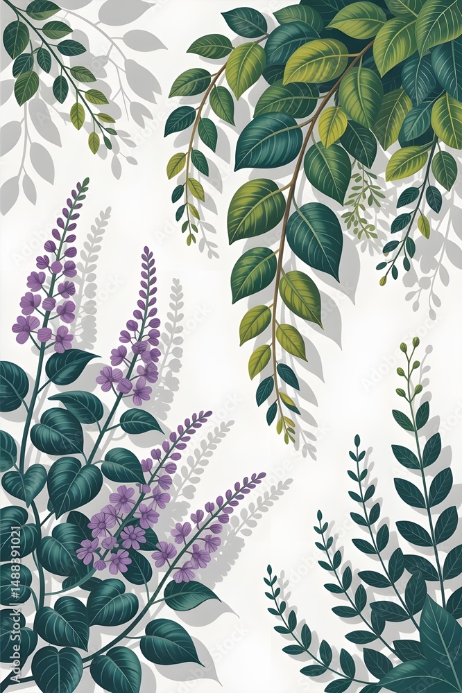 Seamless vector floral pattern with green leaves, spring flower nature decoration Seamless vector floral pattern with green leaves, spring flower nature decoration