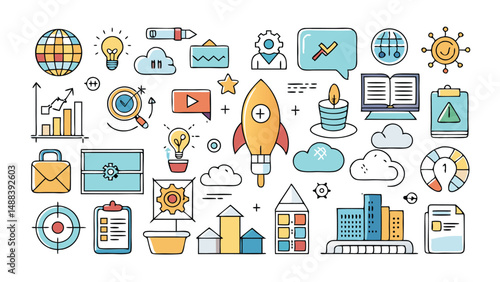 Startup and Innovation Vector Icon Set for Business