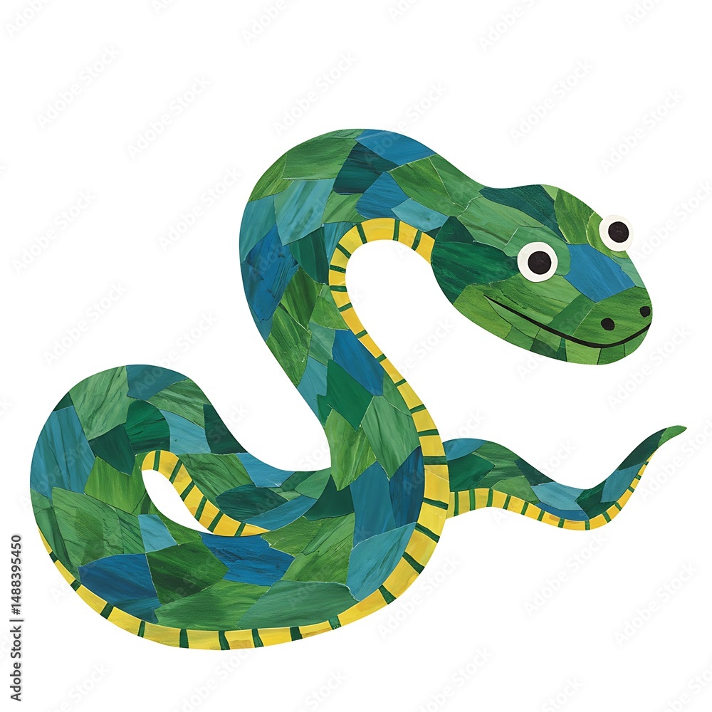 Fototapeta premium Colorful Cartoon Snake Illustration with Googly Eyes on White Background