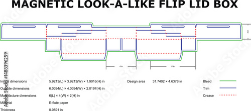 Magnetic look-alike flip lid box packaging design template