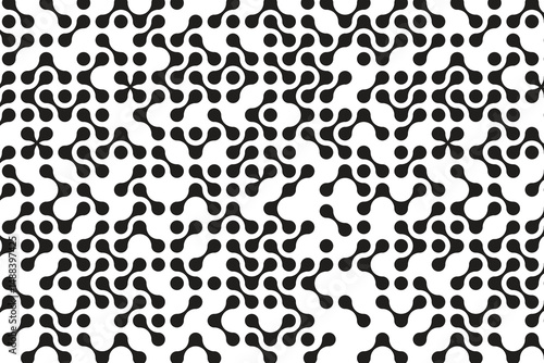 Vector Seamless Black And White Irregular Rounded. Halftone Transition Abstract Background Pattern