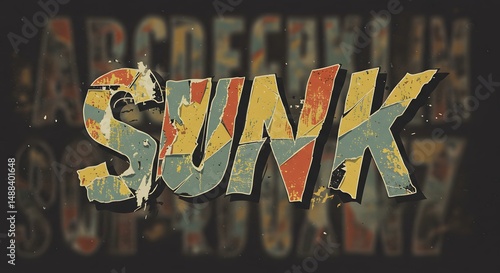 Colorful Artistic Typography Sunk Text Illustration Against Dark Background in Vintage Style
