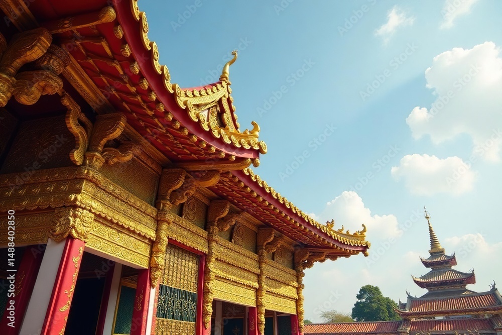Gleaming golden temple roof, intricate details, texture, religious site, ornate Gleaming golden temple roof, intricate details, texture, religious site, ornate