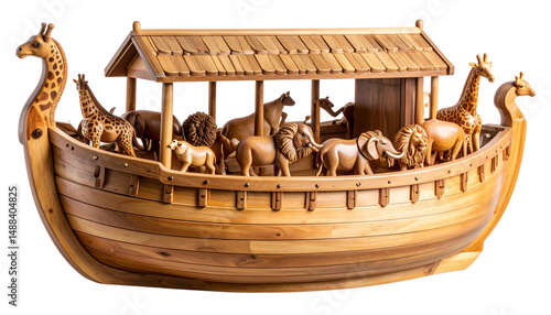  Handcrafted Wooden Noah’s Ark Toy Set with Animal Pairs, isolated on transparent background PNG