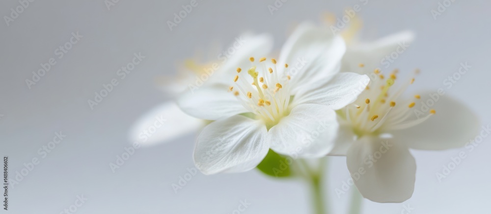 Fototapeta premium Delicate White Blossoms Showcase the Elegance of Spring on Grey Background