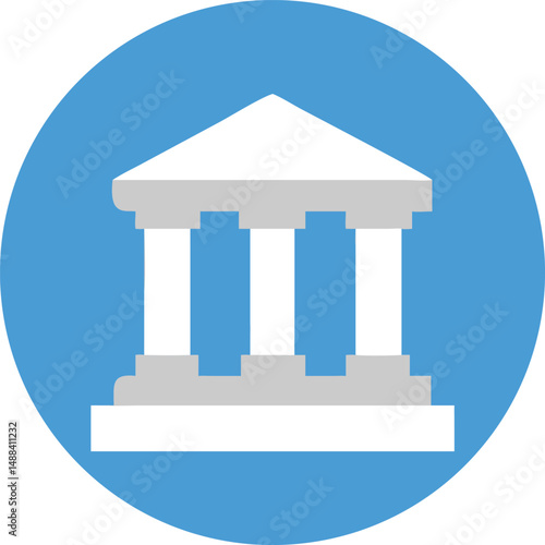 Simplified icon of a building within a blue circle suitable for various applications
