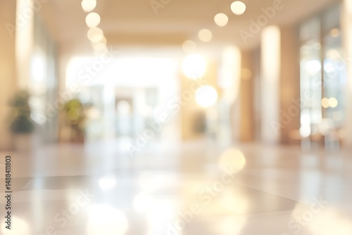 Abstract blurred office interior with light bokeh lights design background space