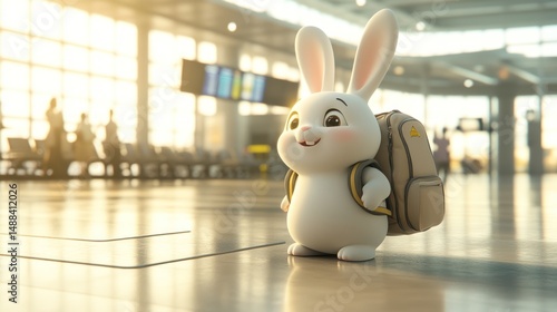 Cartoon rabbit at airport