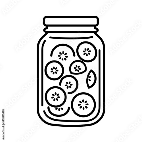 Pickled cucumbers in glass jar icon