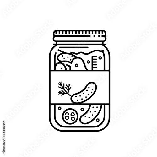 Pickled cucumber jar icon, vector line