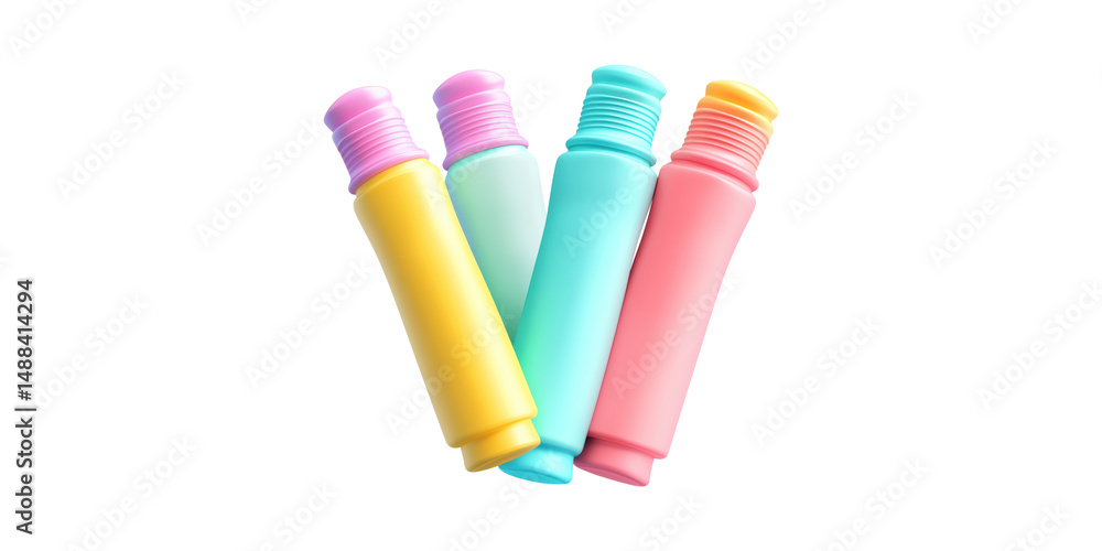 Fototapeta premium Colorful Pastel Highlighter Pens. Creative Stationery And Art Supplies Isolated On Transparent Background