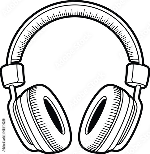 Modern Over-Ear Headphones Line Art Vector, Transparent Background.