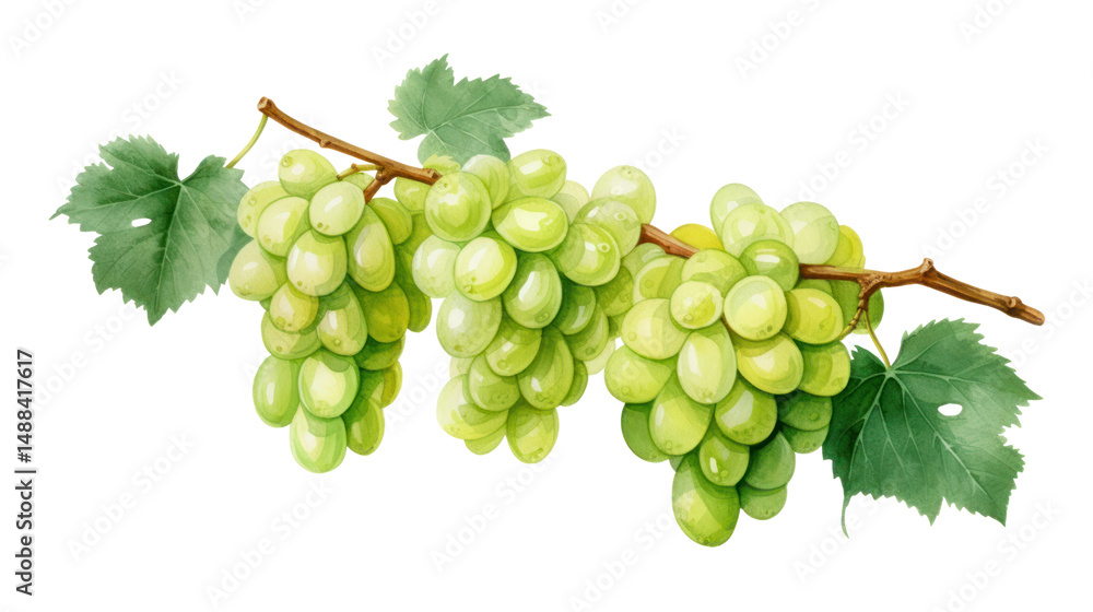 Fototapeta premium Watercolor Green Grapes Clipart — Fruit Bunch Illustration on Transparent Background