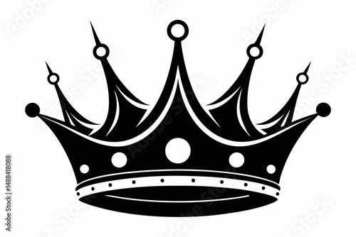 king crown silhouette line art vector illustration with a white background