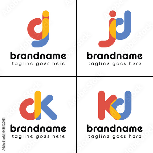 Letters dj jd dk kd Playful Logo, represent a fun, energetic, and joy