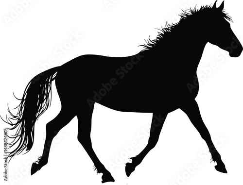 Running horse black silhouette. Vector illustration.