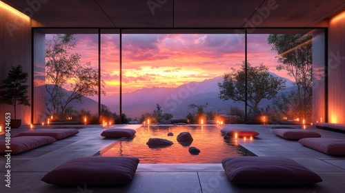 Modern spa with sunset view