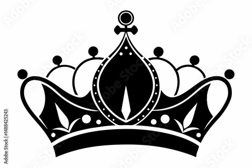 queen crown silhouette line art vector illustration with a white background