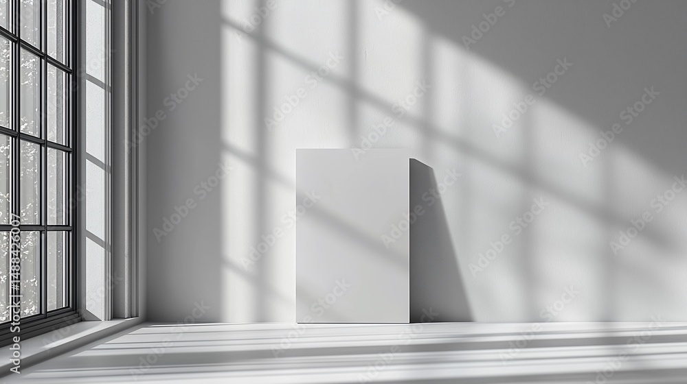 Obraz premium Empty room with large window and a blank canvas