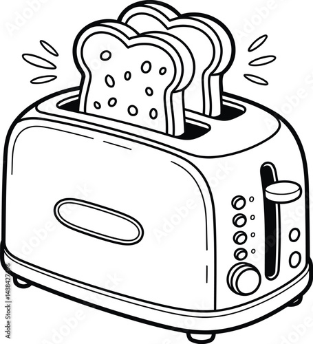 Toaster with Toast Slices and Splash Line Art Vector, Transparent Background.