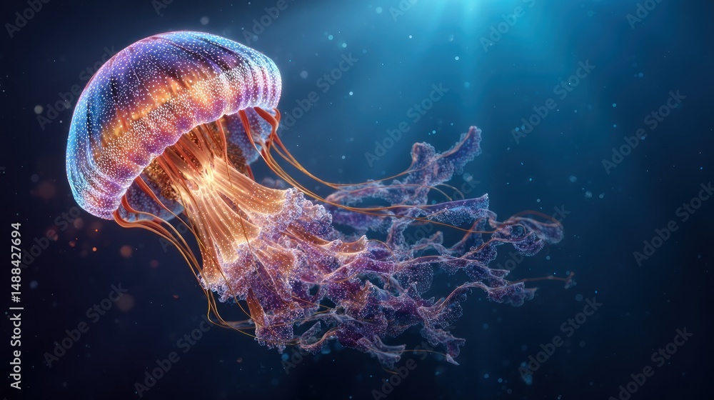 Obraz premium Mesmerizing Digital Jellyfish: A Deep Sea Symphony of Light and Color