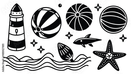 Summer Coastal Hand Drawn Illustration Set