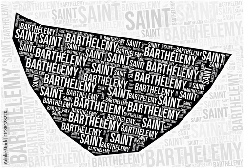 Saint Barthelemy regions map word cloud. Saint Barthelemy region names. Black and white map design. Elegant vector illustration.