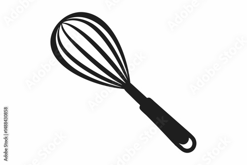 stainless steel whisk silhouette line art vector illustration with a white background