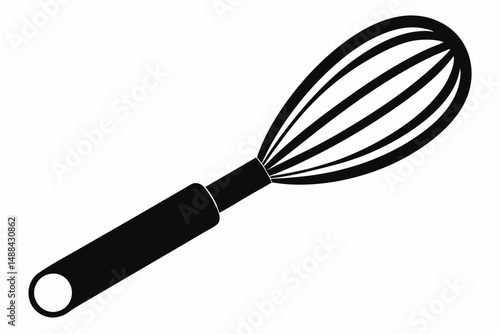 stainless steel whisk silhouette line art vector illustration with a white background