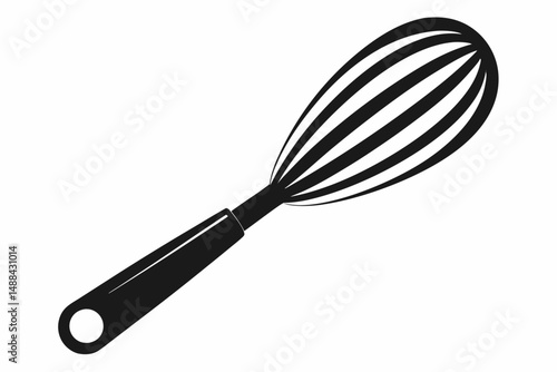 stainless steel whisk silhouette line art vector illustration with a white background