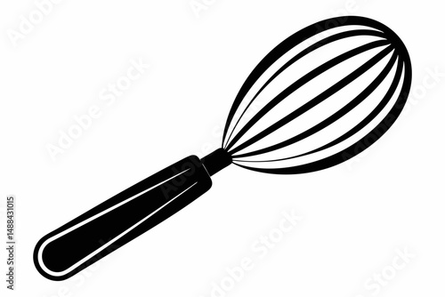 stainless steel whisk silhouette line art vector illustration with a white background