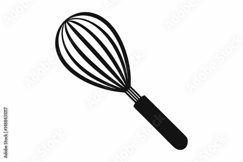 stainless steel whisk silhouette line art vector illustration with a white background