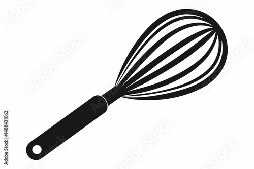 stainless steel whisk silhouette line art vector illustration with a white background