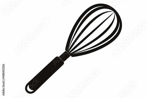 stainless steel whisk silhouette line art vector illustration with a white background
