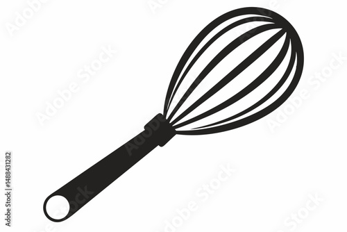 stainless steel whisk silhouette line art vector illustration with a white background