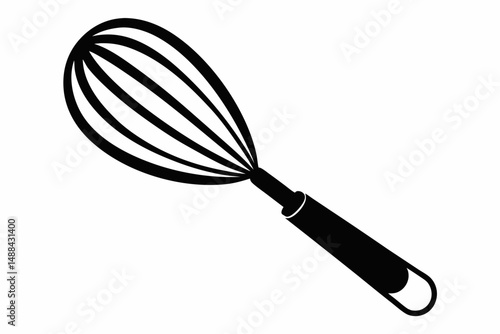 stainless steel whisk silhouette line art vector illustration with a white background