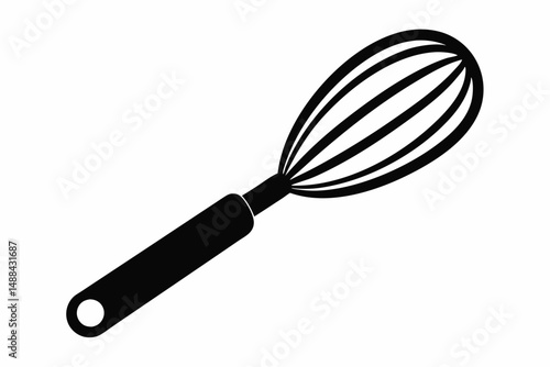 stainless steel whisk silhouette line art vector illustration with a white background