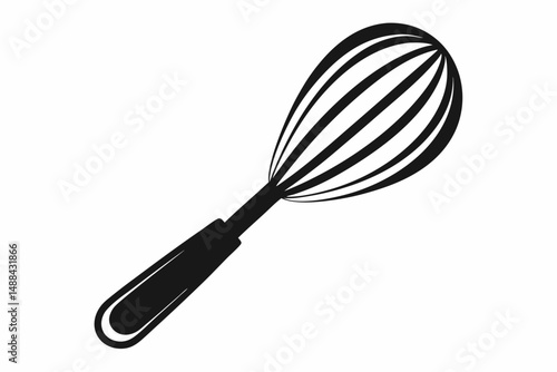stainless steel whisk silhouette line art vector illustration with a white background