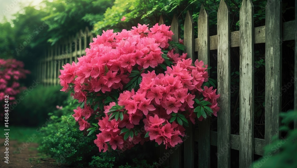 Fototapeta premium Close-up of a red azalea bush