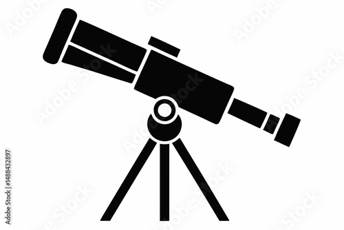telescope icon silhouette line art vector illustration with a white background