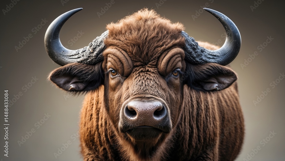 Naklejka premium Big buffalo cow with annoyed expression