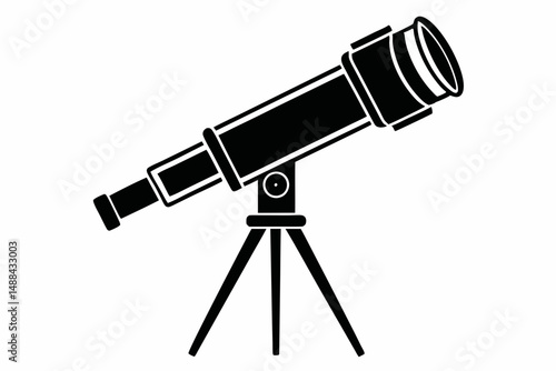 telescope icon silhouette line art vector illustration with a white background