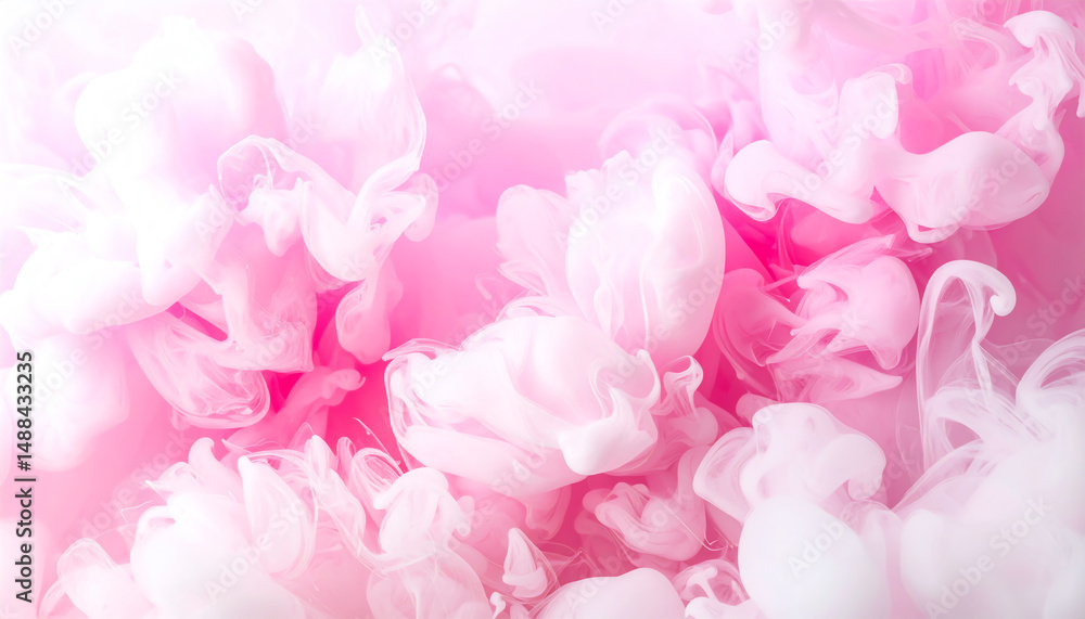 Fototapeta premium Delicate pink swirls of ink blend seamlessly, creating an ethereal and dreamy atmosphere that captures a sense of tranquility and beauty
