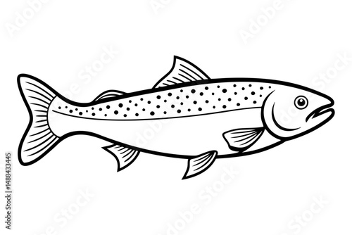 trout fish silhouette line art vector illustration with a white background