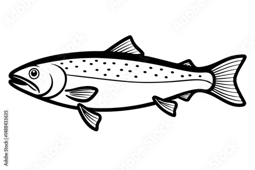 trout fish silhouette line art vector illustration with a white background