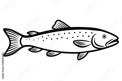 trout fish silhouette line art vector illustration with a white background