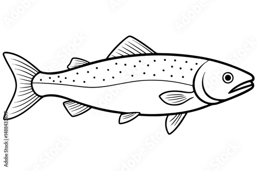 trout fish silhouette line art vector illustration with a white background