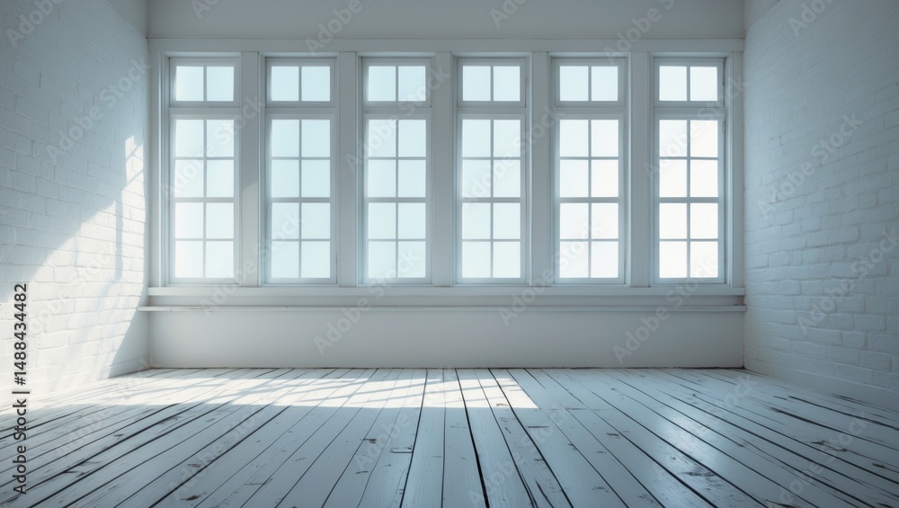 Fototapeta premium Bright white interior with a window and minimal furnishings