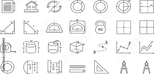 Measuring Line Editable Icons set. Vector illustration in modern thin line style of parameters related icons: size, square, weight, and more.